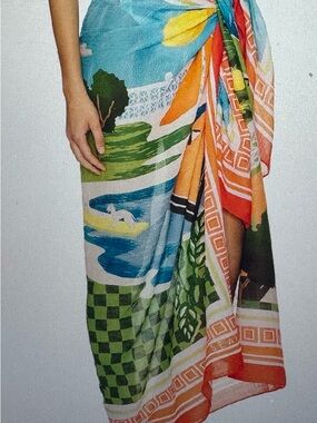Seafolly Multicolor Scenic Print Maxi Wrap Skirt